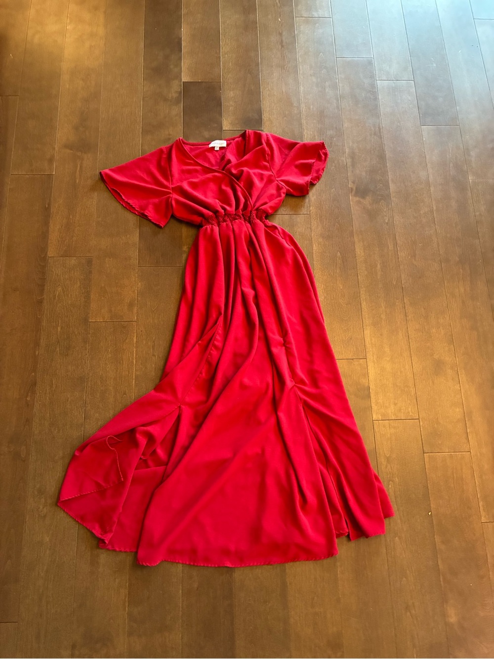 Piper & Scoot Red V-Neck Maxi Dress with Elastic Waist